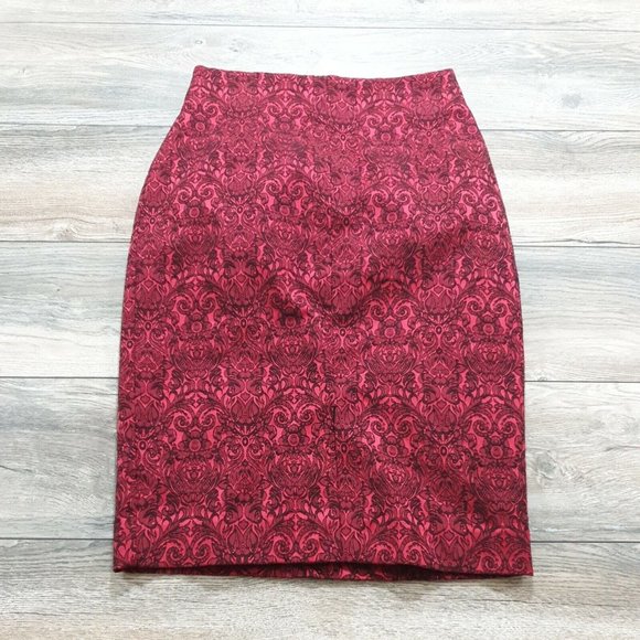 Worthington Industries Dresses & Skirts - Worthington Womens Size 10 Pencil Skirt Embroidered Deep Red Dress Party Office